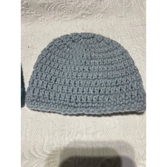 Handmade Crochet Baby Beanies Set Of 2 - Blue & Light Gray ‎ - 6 In - Picture 3 of 5